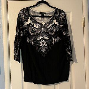 White House Black Market Black & White 3/4 Sleeve Top